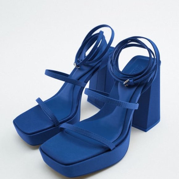 Zara Strappy Chunky Platform Heeled Sandals - Picture 4 of 4